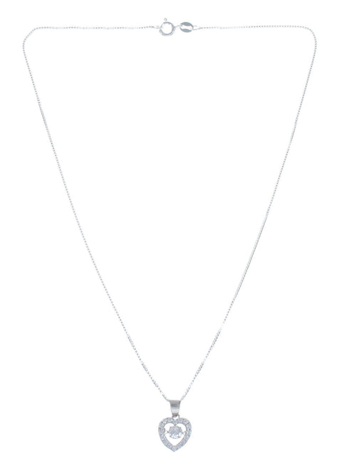 Cubic Zirconia Heart Pendant Silver Italian Necklace JX128565